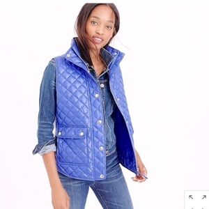 J. Crew Women's Blue Quilted Down Filled Puffer Vest Zip Front SM Rugged Chic